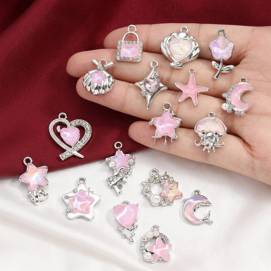 Y2K Tech Accessories - 10pcs Purple Pink Heart Enamel Charms