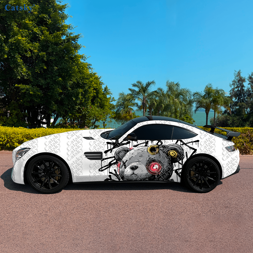 Tech Accessories To Gift - Cyberpunk Tech Teddy-Bear Car Side Sticker