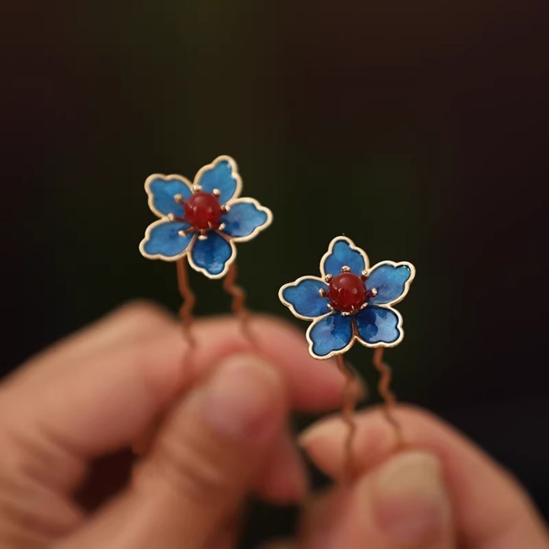 Tech Accessories For Women - Blue Flower Ancient-Style Hanfu Hairpin, Exquisite