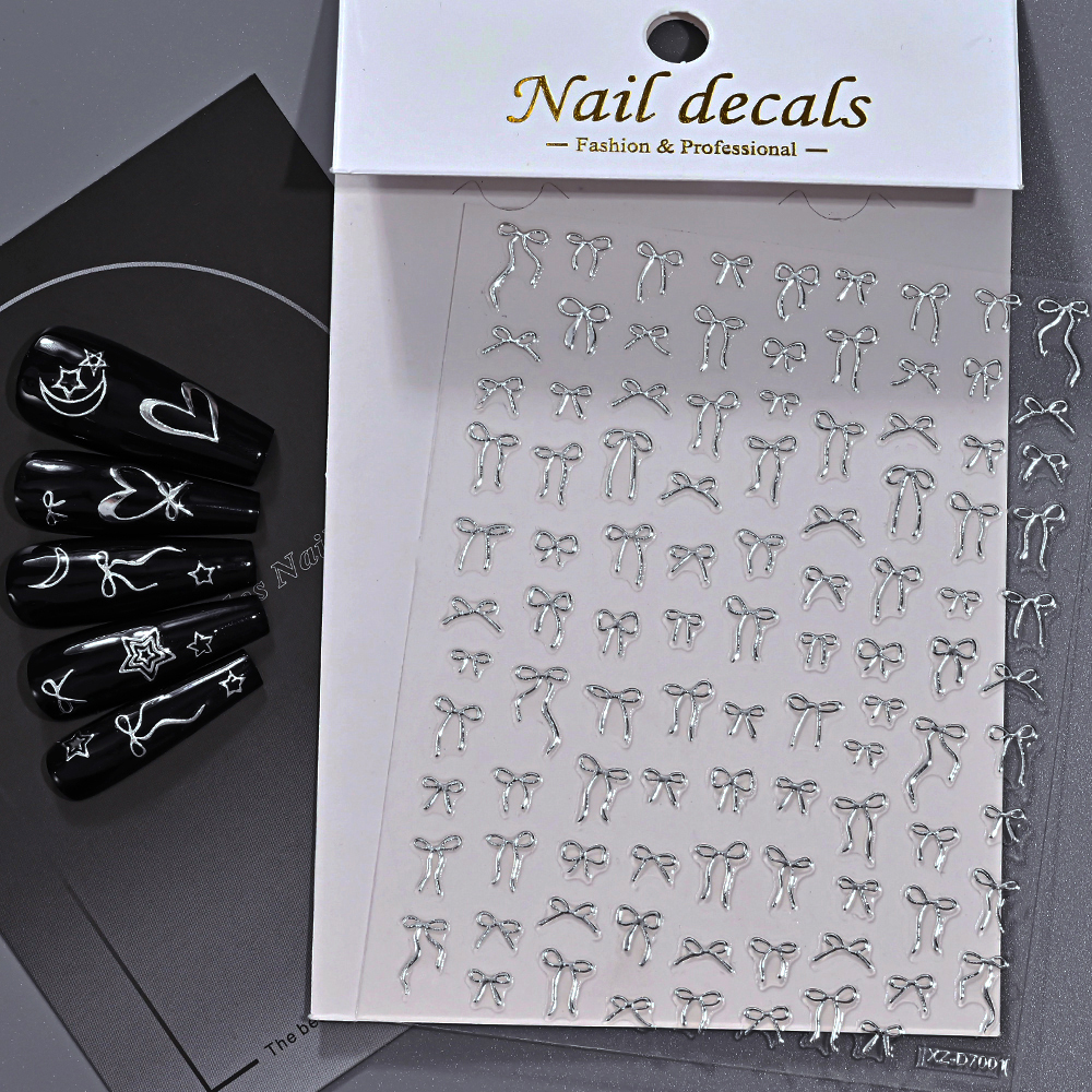 Y2K Tech Accessories - 1Pcs 3D Metal Silver Bowknot Nail