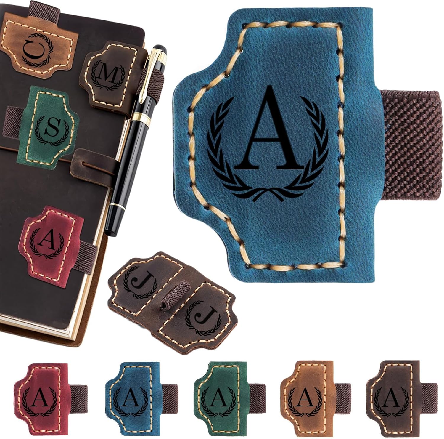 Pen Holder Magnetic - Personalized Leather Magnetic Bookmark with Pen