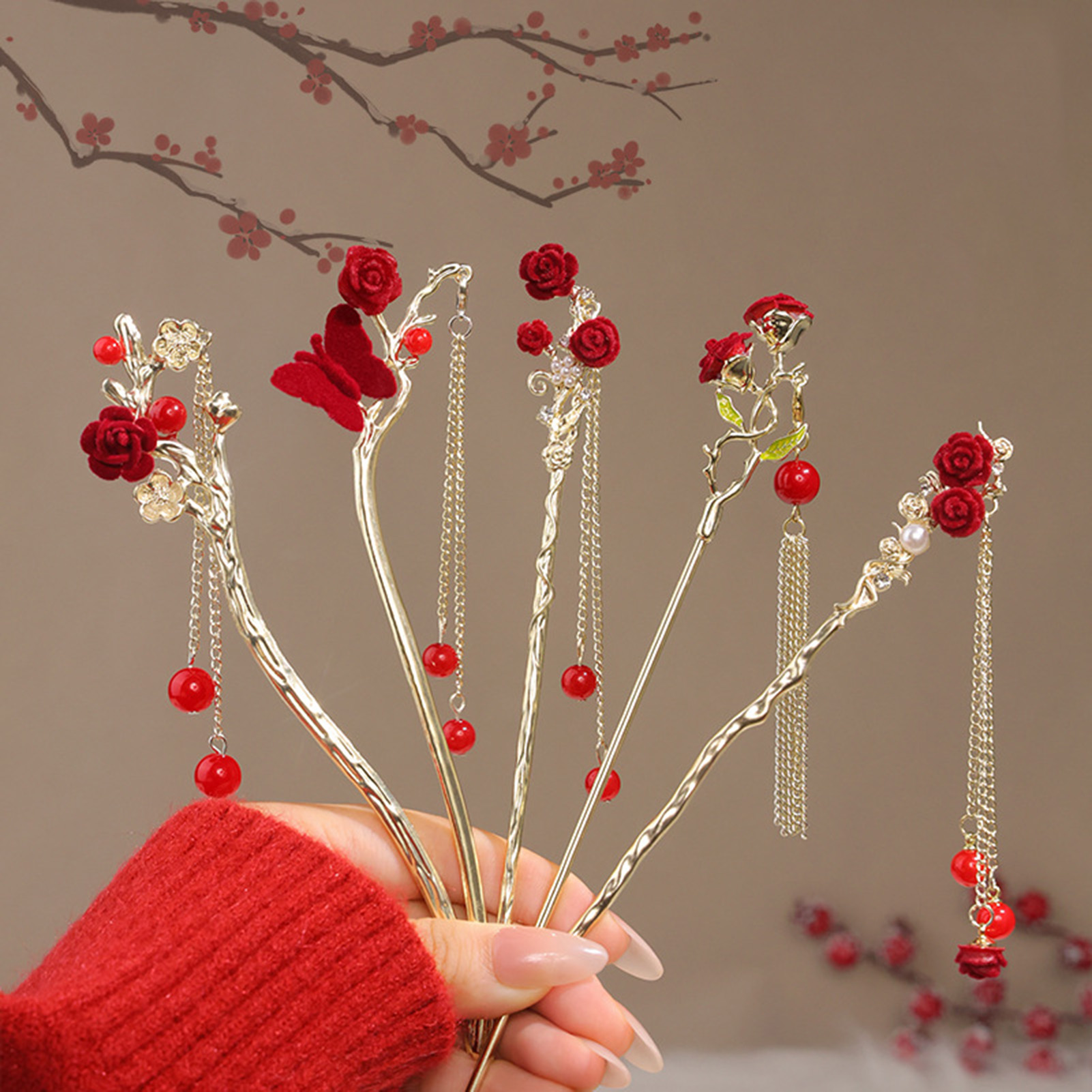 Chinese Style Rose Flower Hair - đánh giá và giá Tech Accessories For Women